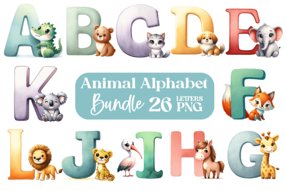 Download Cute Animal Alphabet Clipart PNG Bundle - Bundle Collection