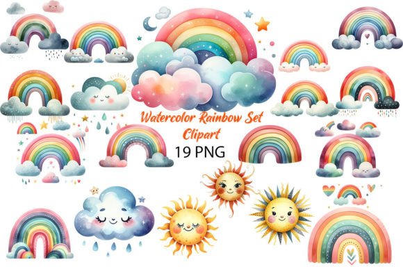 Download Watercolor Rainbow Set Clipart - Set Collection