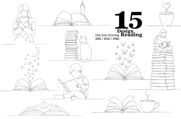 Download Reading One Line Art Bundle Svg - Bundle Collection
