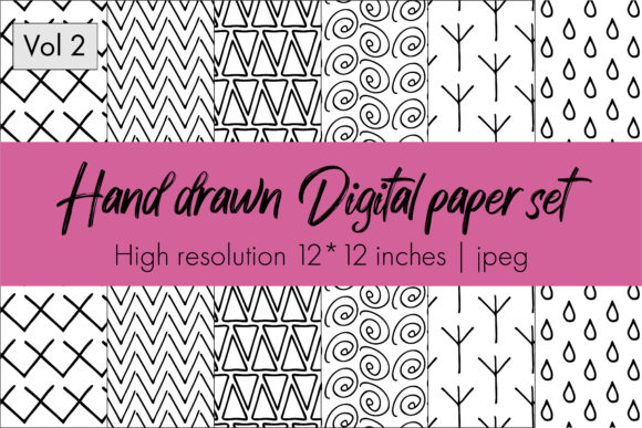 Download Hand Drawn Digital Papers Set B&amp;W Vol 2 - Set Collection