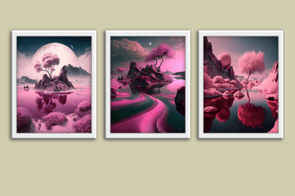 Download Pink Surreal Set of 3 Wall Art Prints - Set Collection