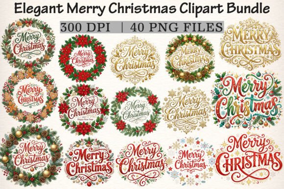 Download Elegant Merry Christmas Clipart Bundle - Bundle Collection