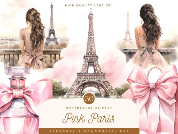 Download Watercolor Pink Paris Clipart Bundle - Bundle Collection