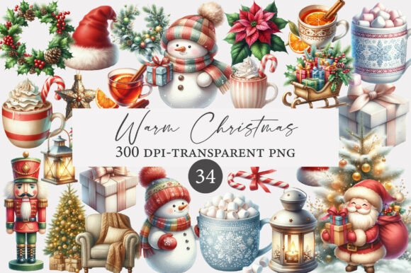 Download Watercolor Warm Christmas Clipart Bundle - Bundle Collection