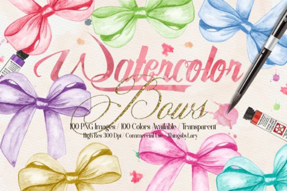 Download Hand Painted Watercolor Bows Clipart - Paint Collection