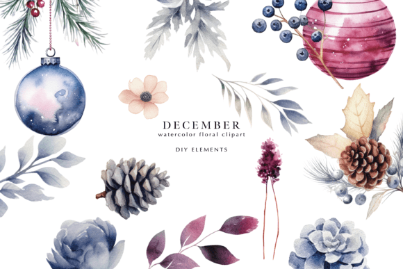 Download Watercolor Christmas DIY Elements Set - Set Collection