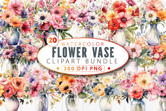 Download Watercolor Flower Vase Clipart Bundle - Bundle Collection