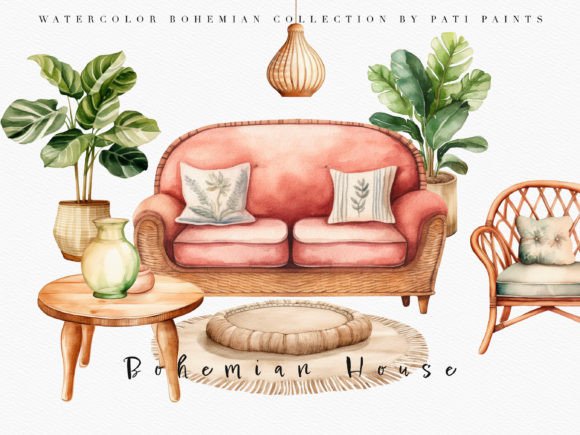 Download Boho Decor Home Watercolor Clipart Set - Set Collection