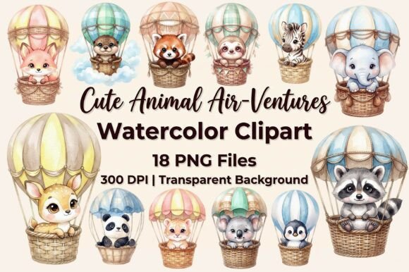 Download Cute Animal Air Balloon Clipart Bundle - Bundle Collection