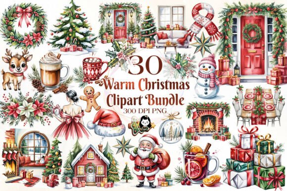 Download Watercolor Warm Christmas Clipart Bundle - Bundle Collection