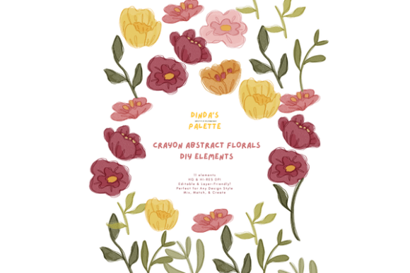 Download Crayon Abstract Florals DIY Elements - Premium Resources