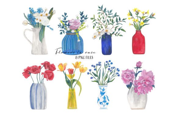 Download Flowers in Vase Gouache Painted Clipart - Paint Collection
