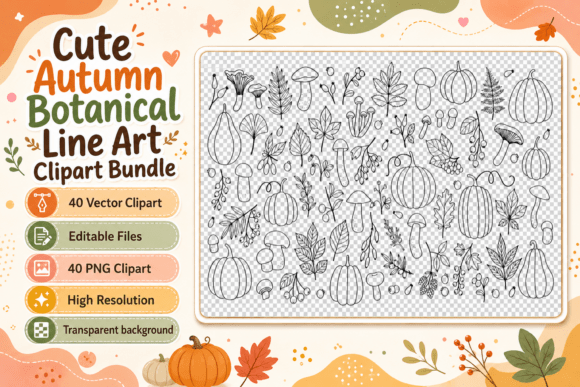 Download Cute Autumn Botanical Clipart Bundle - Bundle Collection