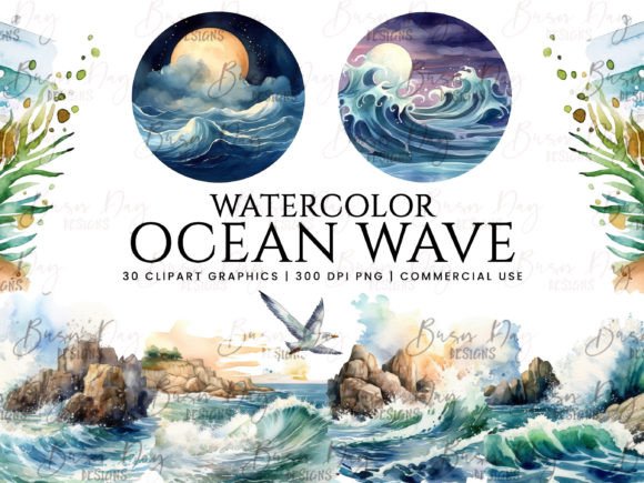 Download Watercolor Ocean Wave Clipart Bundle - Bundle Collection