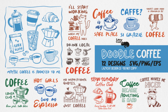 Download Funny Coffee Doodle SVG PNG Bundle - Bundle Collection