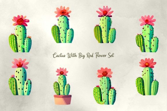 Download Cactus with Big Red Flower Set - Set Collection