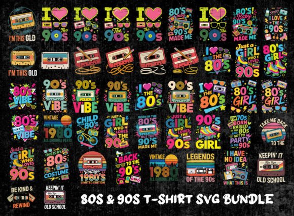Download Retro 80s &amp; 90s Quotes Shirt SVG Bundle - Bundle Collection