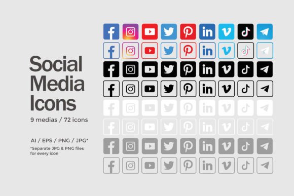 Download Square Social Media Icons Set - 72 Icons - Set Collection