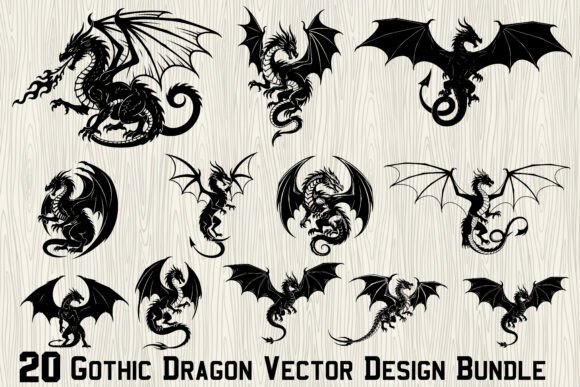 Download 20 Gothic Dragon Vector Design Bundle - Bundle Collection