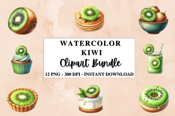 Download Watercolor Kiwi Fruit Clipart Bundle - Premium Resources