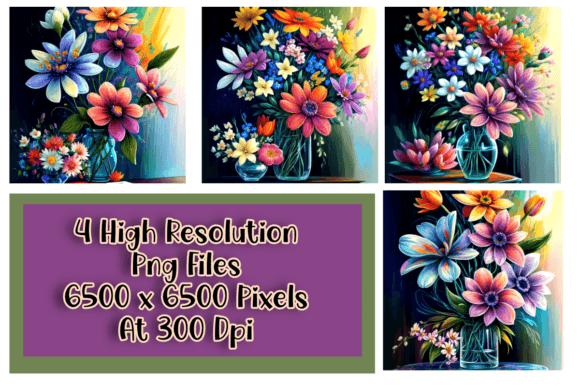 Download Whimsical Flowers in Vase Set of 4 - Set Collection