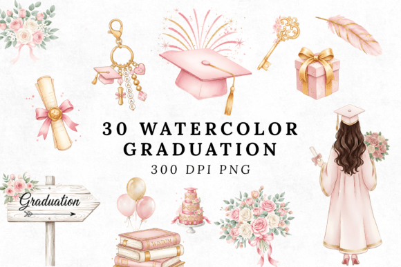 Download 30 Watercolor Graduation Clipart Bundle - Bundle Collection