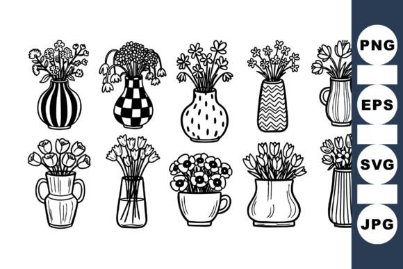 Download Vintage Flower Vase Clipart Set - Set Collection