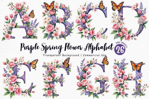 Download Purple Spring Flower Alphabet PNG Bundle - Bundle Collection