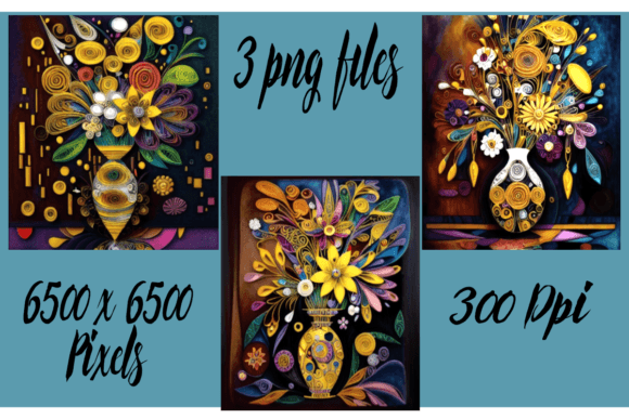 Download Retro Abstract Flowers in Vase Set of 3 - Set Collection