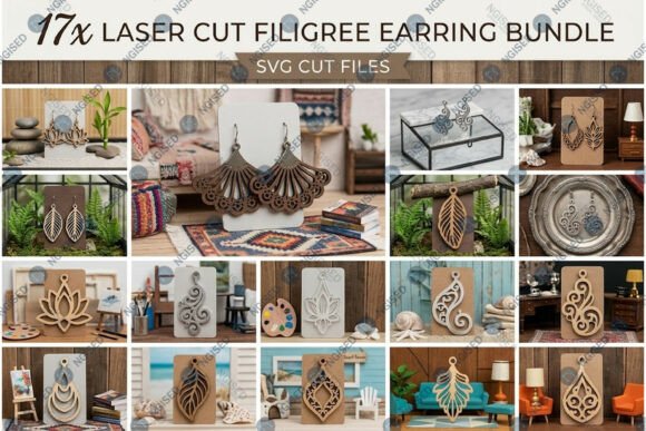 Download Laser Cut Filigree Earrings SVG Mega Set - Set Collection