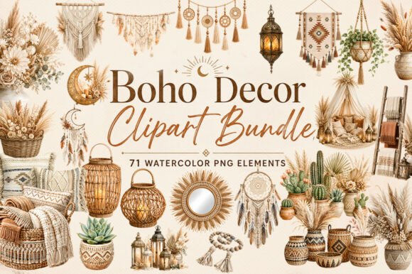 Download Boho-decor-watercolor-png-bundle-71-pack - Bundle Collection