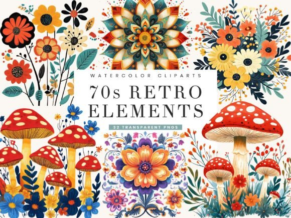 Download 70s Retro Elements Clipart Bundle - Bundle Collection
