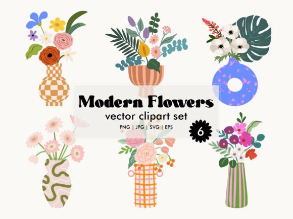 Download Modern Flowers Vector Clipart Set - Set Collection