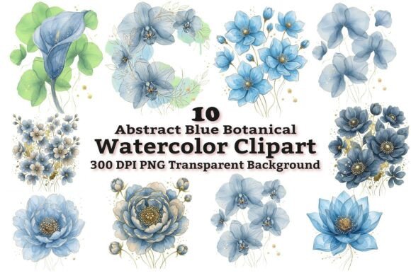Download Abstract Blue Botanical Clipart Bundle - Bundle Collection