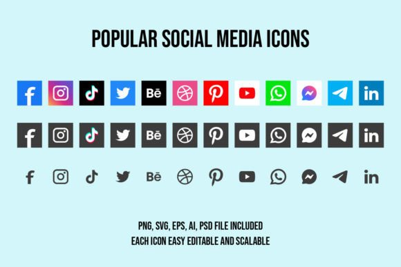 Download Popular Social Media Icons Set - Set Collection
