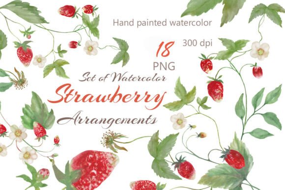 Download Hand-Painted Watercolor Strawberry Set - Set Collection