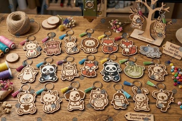 Download Laser Cut Kawaii Animal Keychain Bundle - Bundle Collection