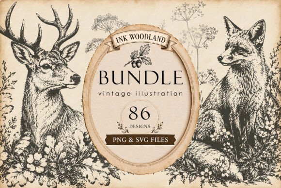 Download Woodland Ink Illustration Bundle - Bundle Collection