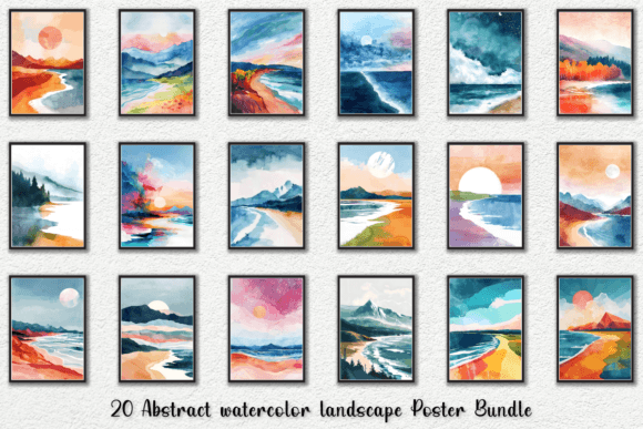 Download Abstract Watercolor Landscape Poster Set - Set Collection